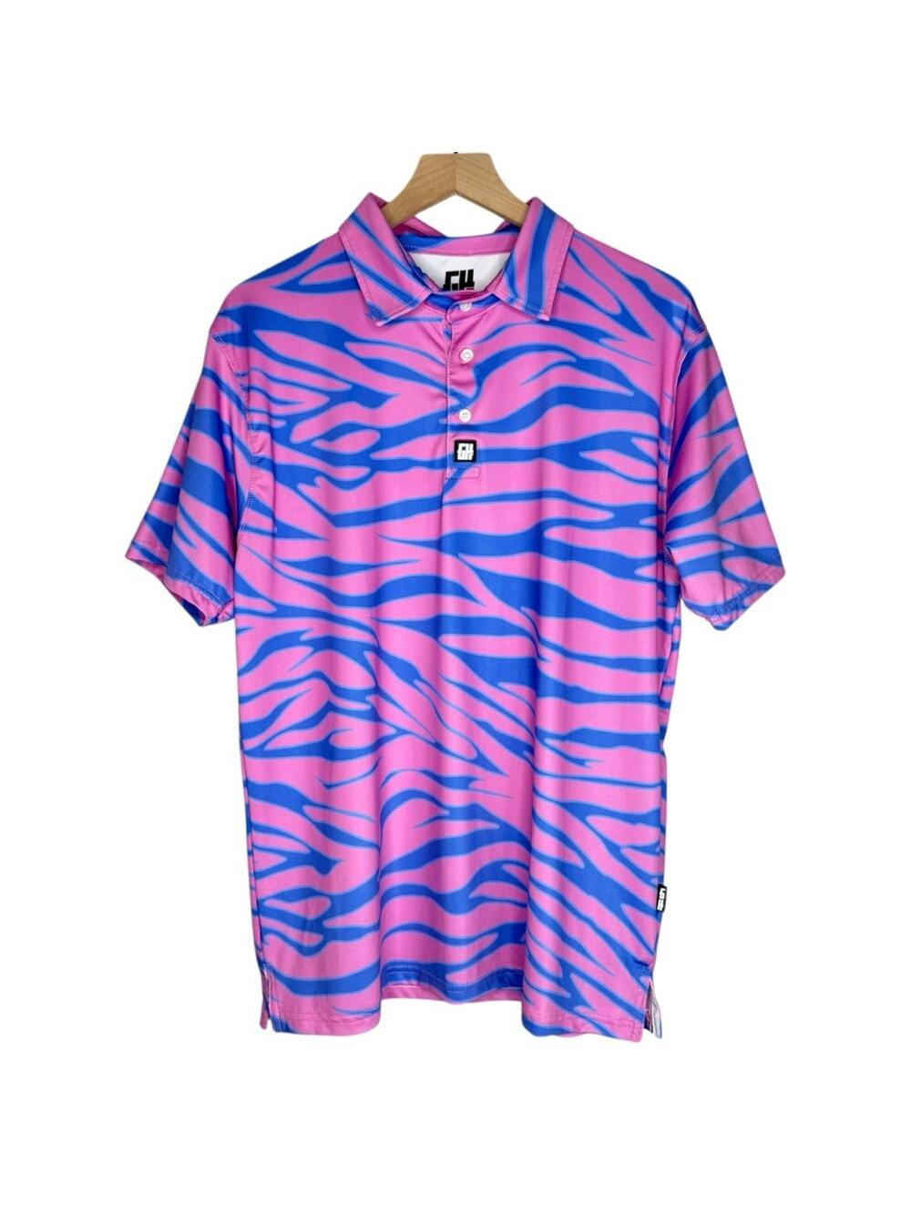 Greater Half Trippin Zebra Performance Polo Shirt Pink & Blue Zebra Large